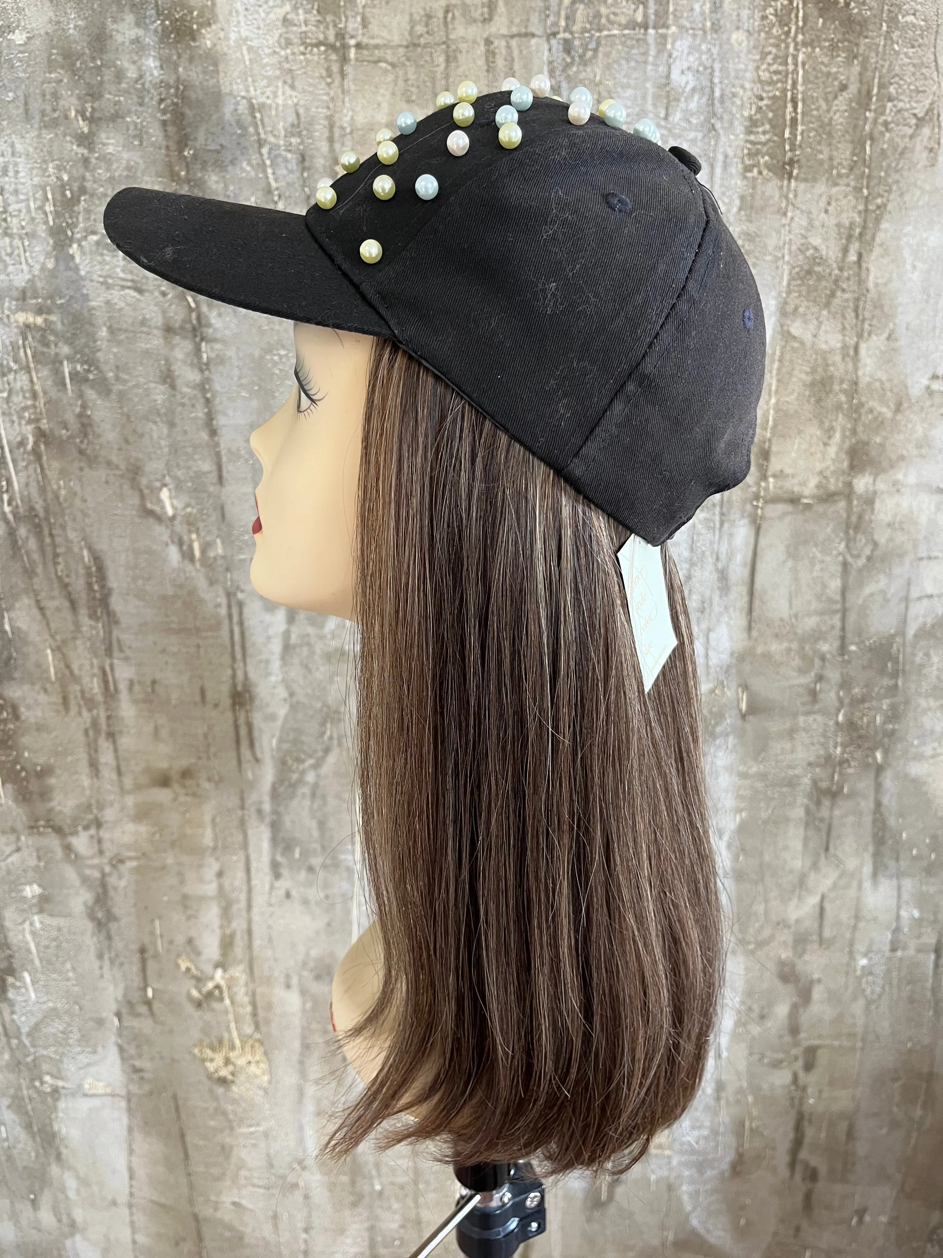 100% EUROPEAN PROCESSED HUMAN HAIR HAT FALL 18" LIGHT BROWN WITH HIGHLIGHTS