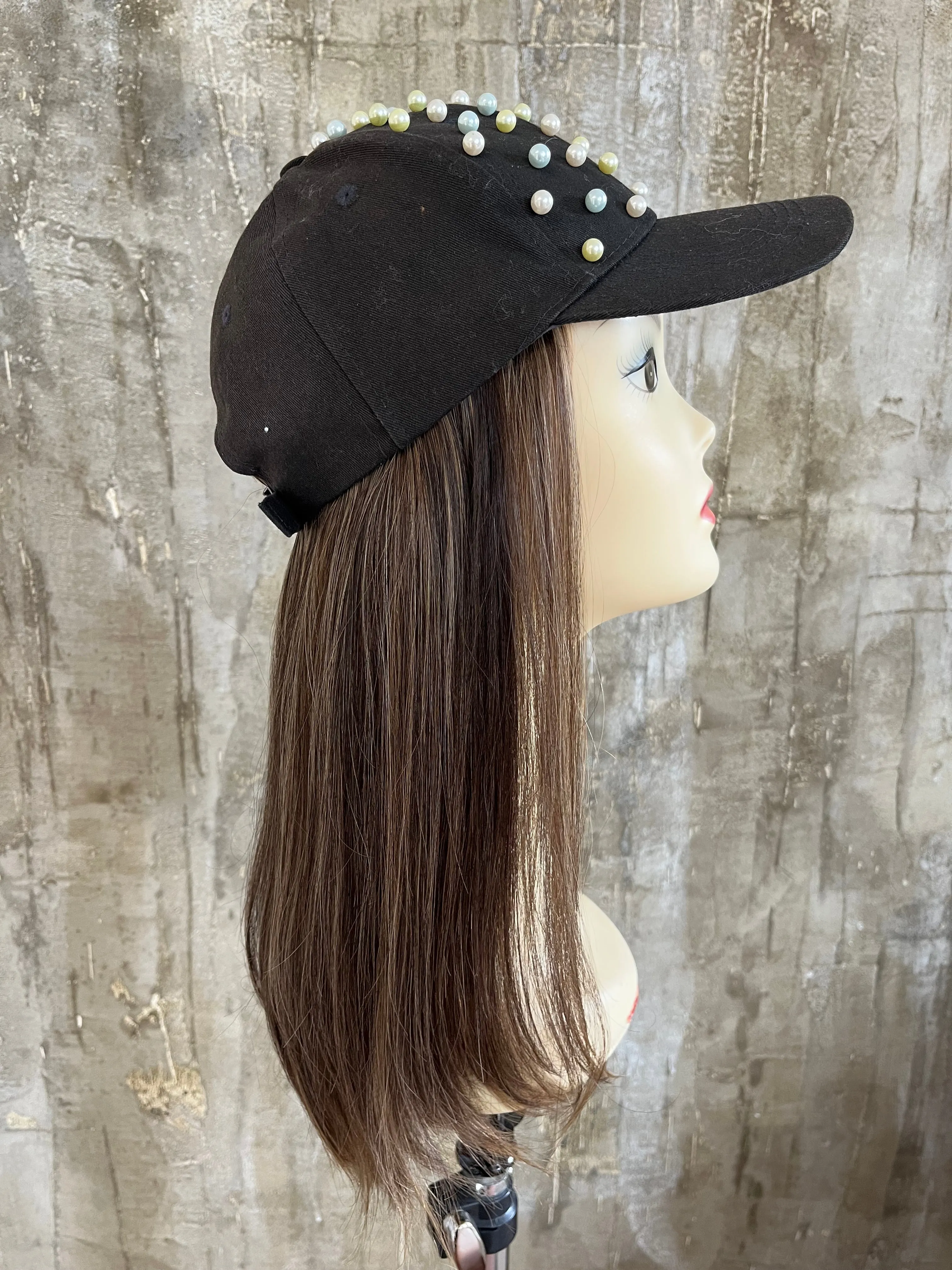 100% EUROPEAN PROCESSED HUMAN HAIR HAT FALL 18" LIGHT BROWN WITH HIGHLIGHTS