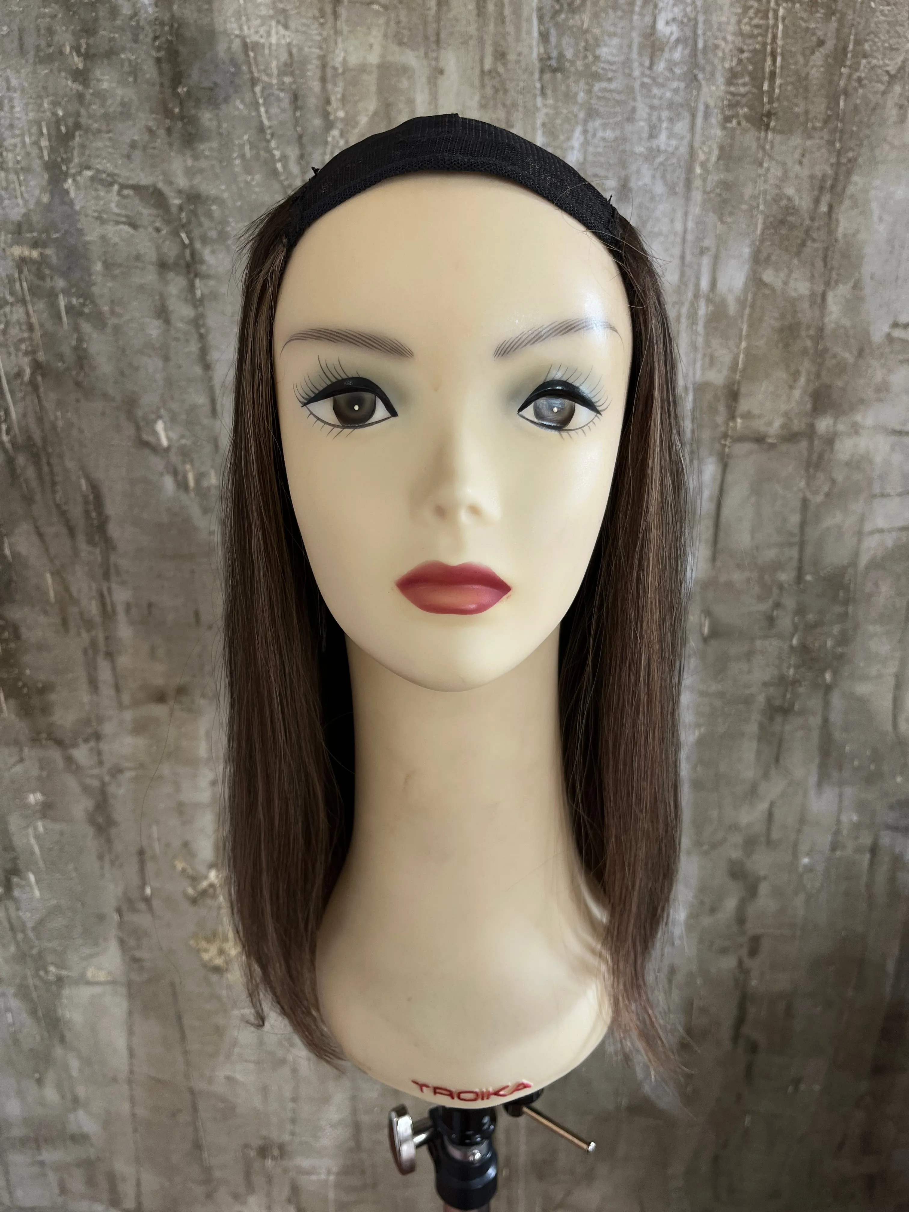 100% EUROPEAN PROCESSED HUMAN HAIR HAT FALL 18" LIGHT BROWN WITH HIGHLIGHTS