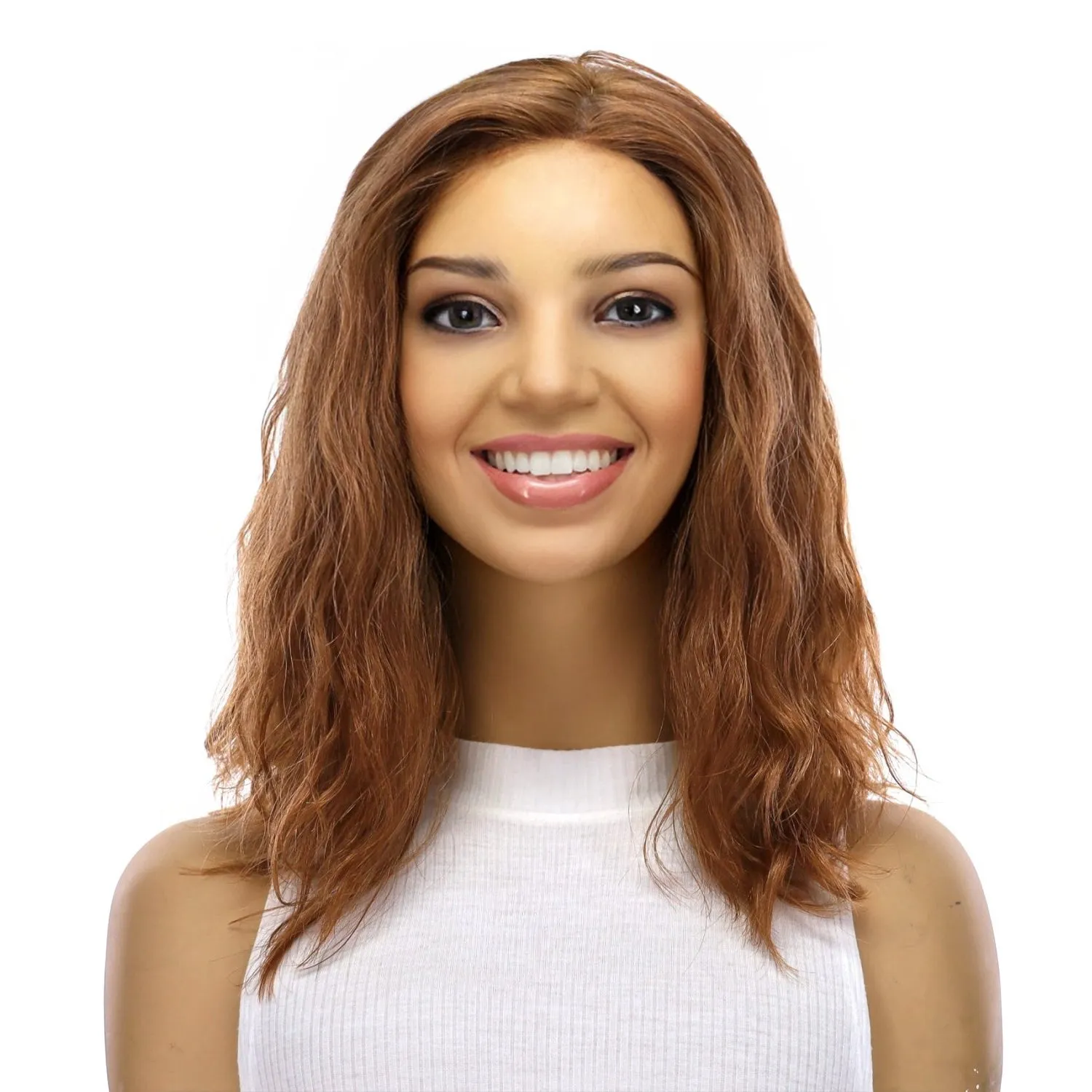 16" Ponytail Silk Part Wig Copper Wavy