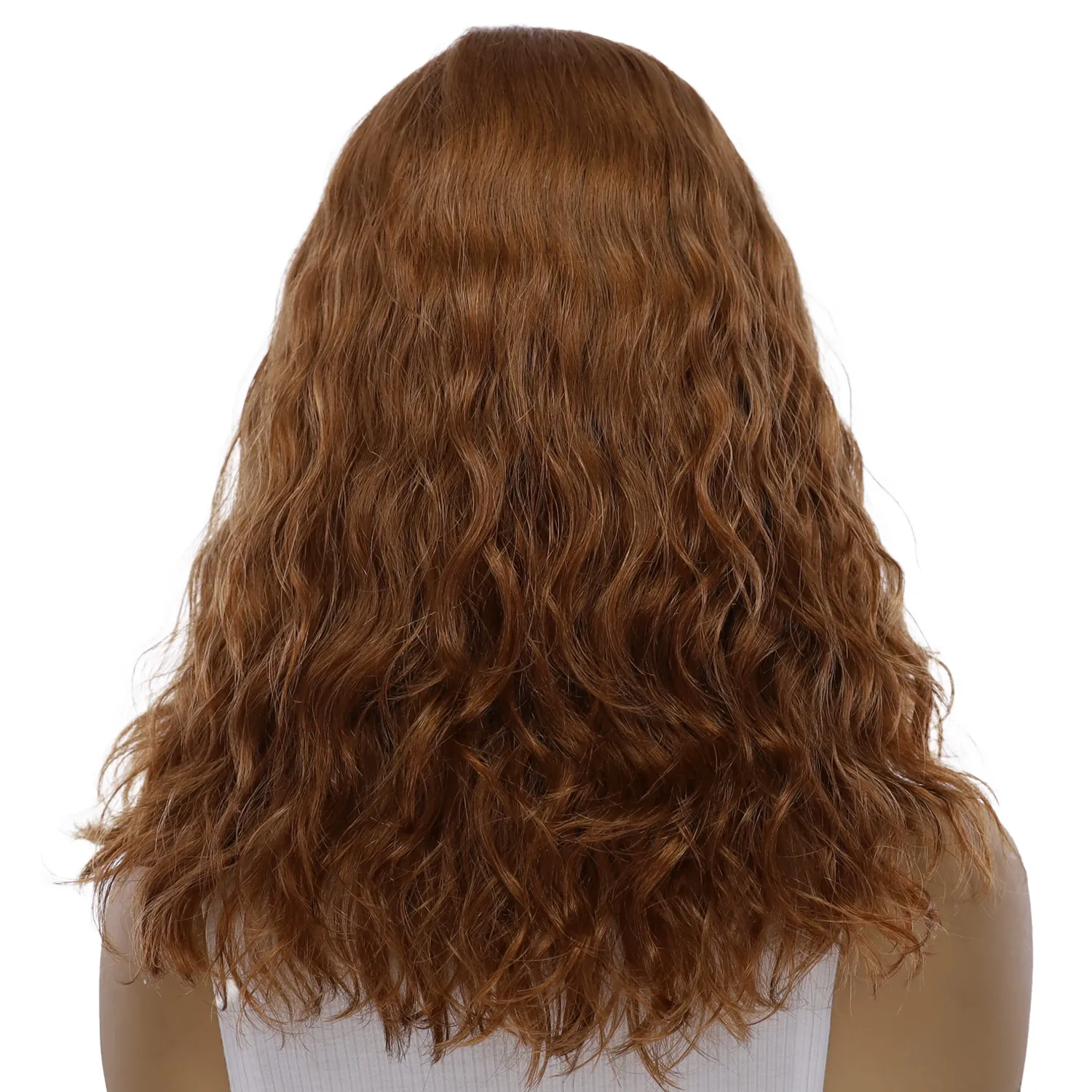 16" Ponytail Silk Part Wig Copper Wavy