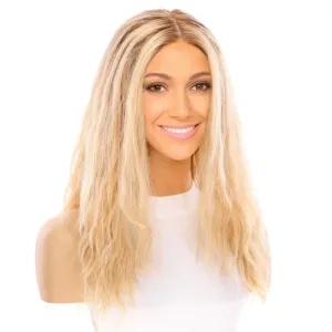 22" Ponytail Silk Part Wig Golden Blonde Wavy