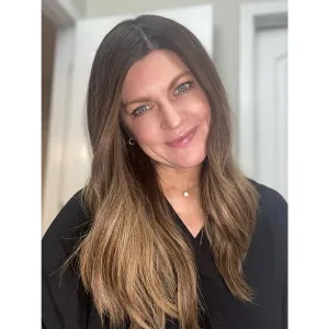 22" Ponytail Silk Part Wig Medium Brown Balayage w/ Full Rooting