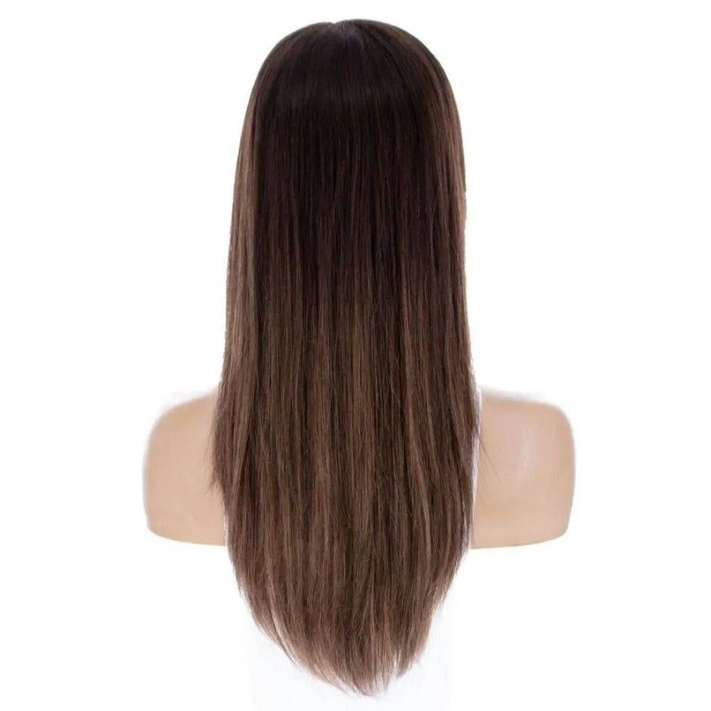 22" Ponytail Silk Part Wig Medium Brown Balayage