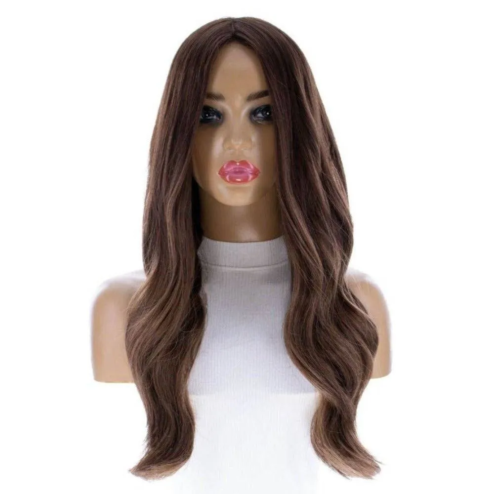 22" Ponytail Silk Part Wig Medium Brown Balayage