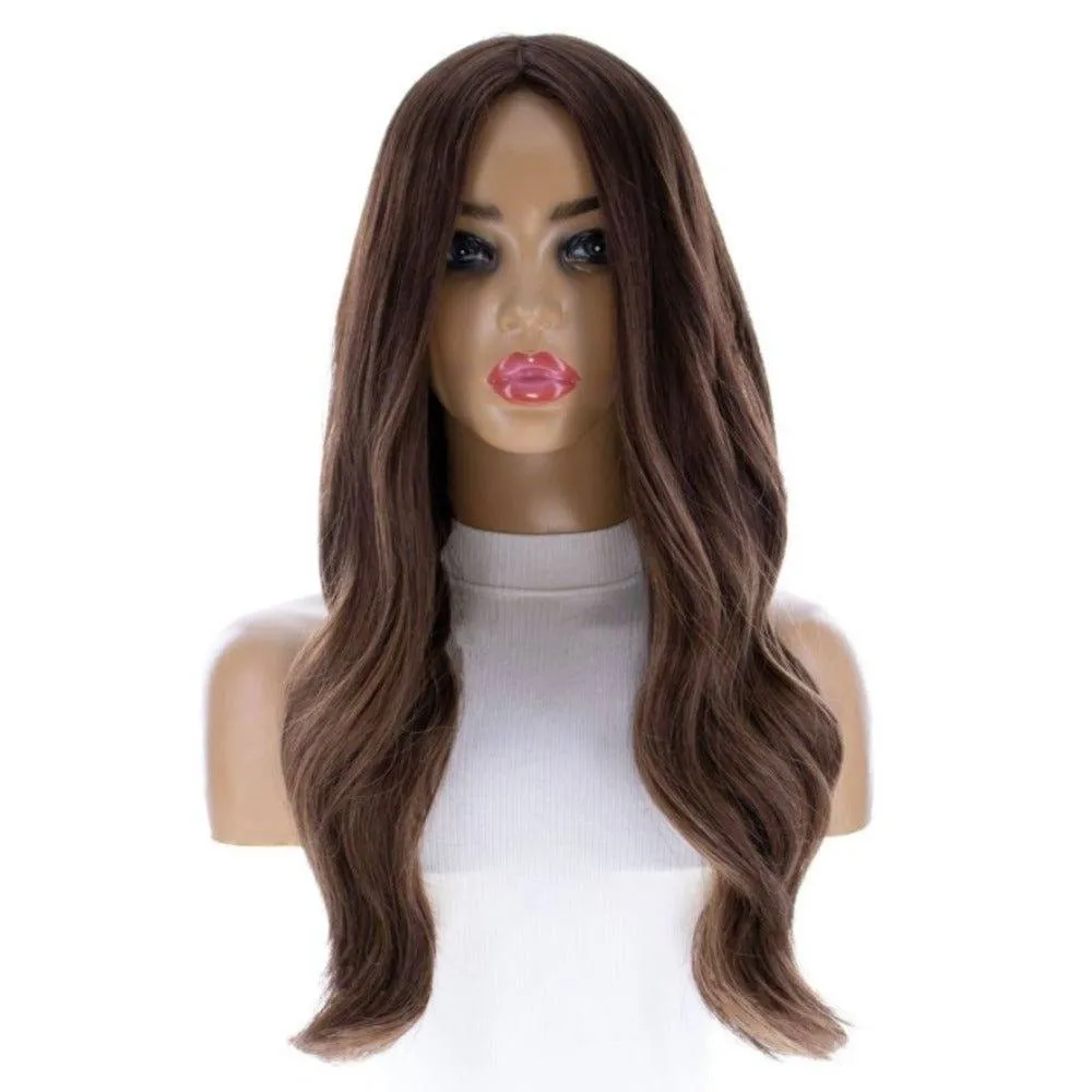 22" Ponytail Silk Part Wig Medium Brown Balayage