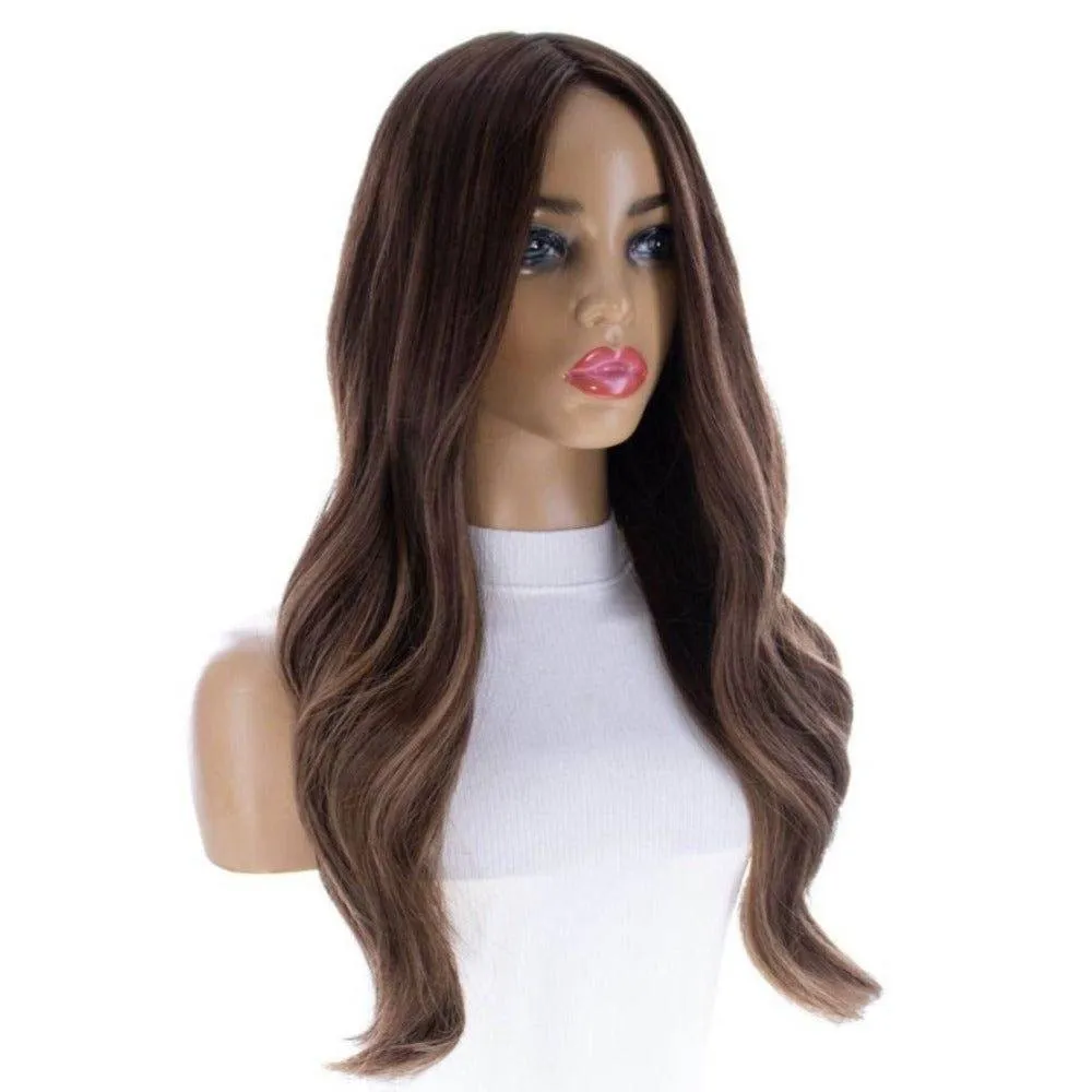22" Ponytail Silk Part Wig Medium Brown Balayage