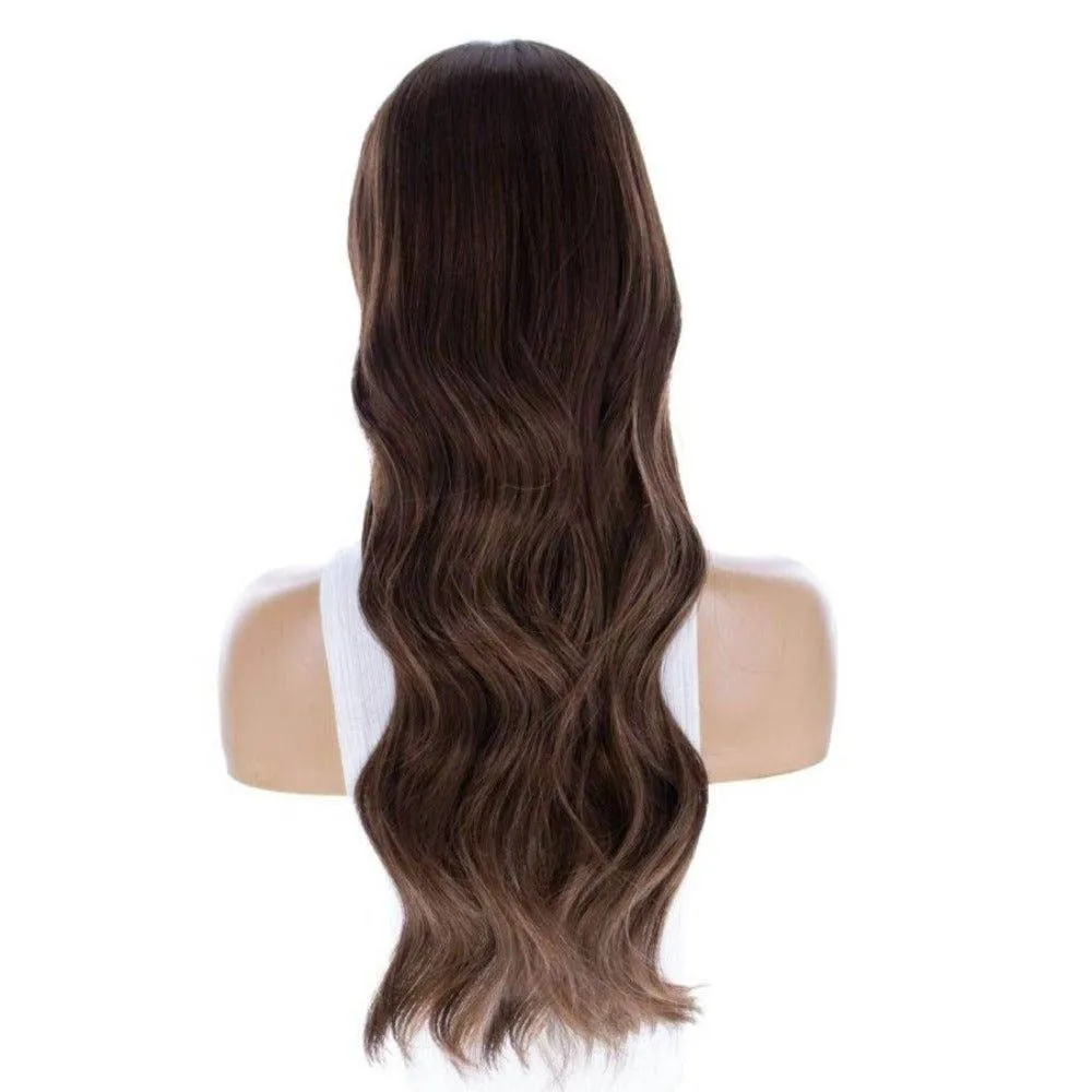22" Ponytail Silk Part Wig Medium Brown Balayage