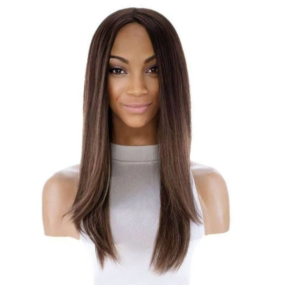 22" Ponytail Silk Part Wig Medium Brown Balayage
