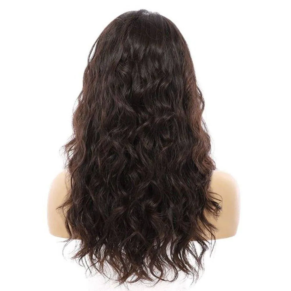 22" Ponytail Silk Part Wig Natural Black Wavy
