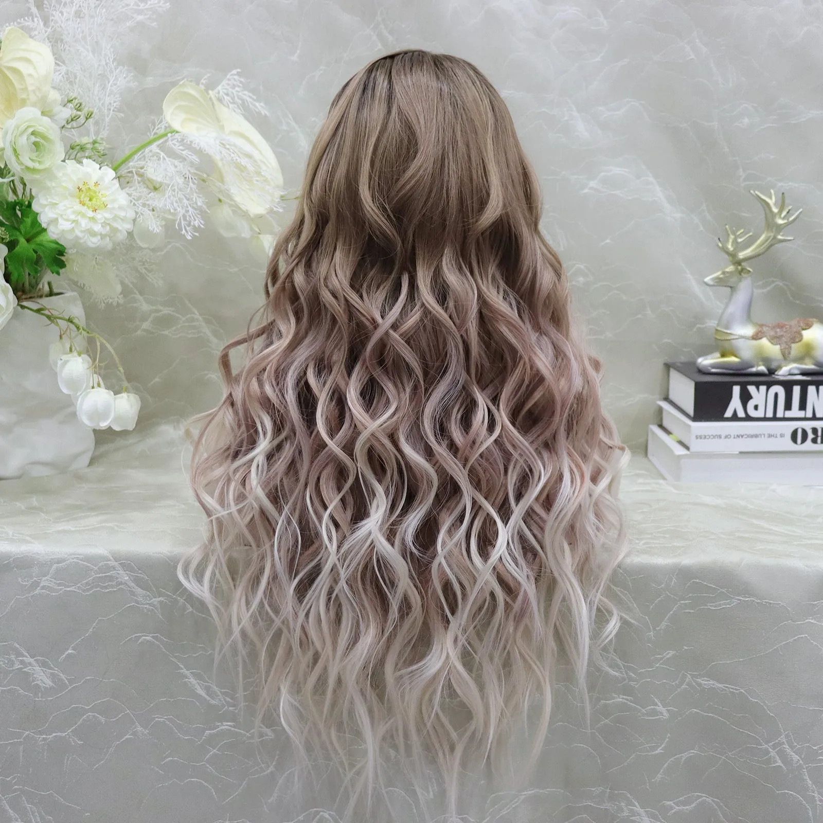 Brenda Collection-Amelia glueless Apricot color with wavy style 13*4 free parting with adjustable bands