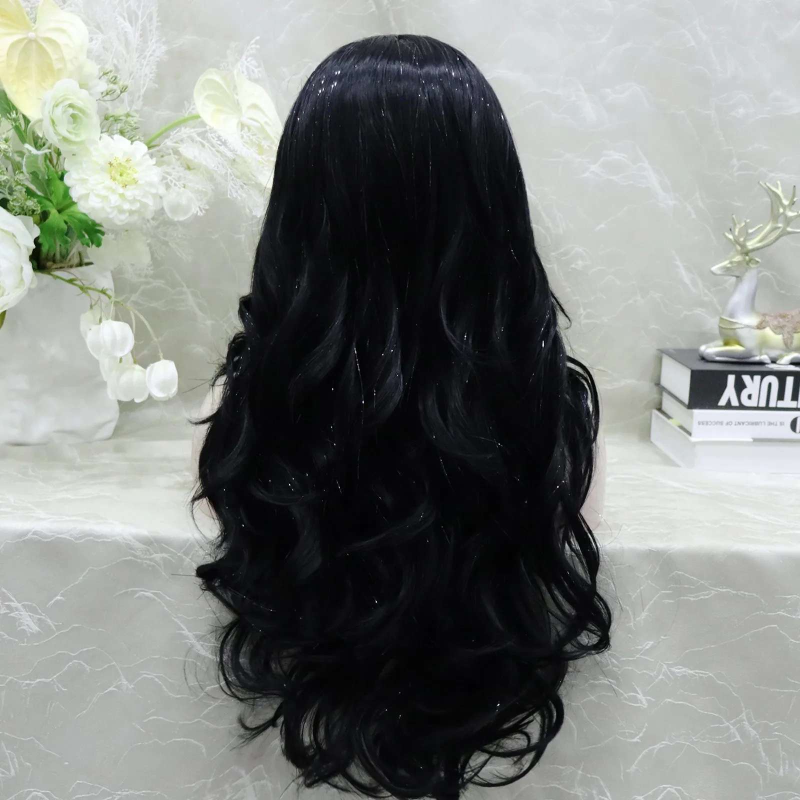 Brenda Collection-Ann-New Tinsel Jet Black layer Cut Butterfly bands lace Front wig 13*2 26inches Party wig