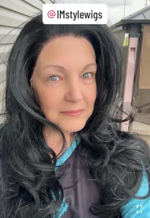 Brenda Collection-Ann-New Tinsel Jet Black layer Cut Butterfly bands lace Front wig 13*2 26inches Party wig