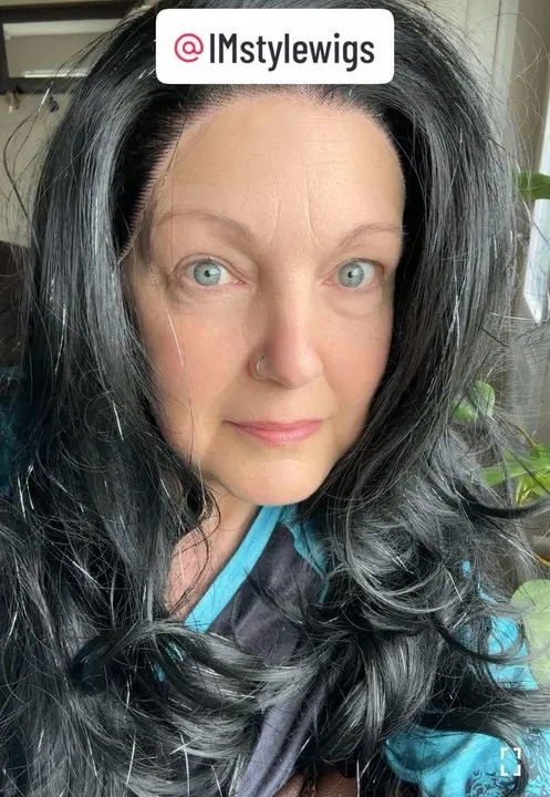 Brenda Collection-Ann-New Tinsel Jet Black layer Cut Butterfly bands lace Front wig 13*2 26inches Party wig