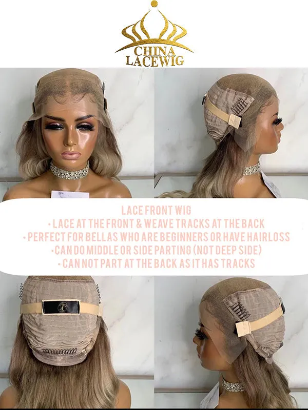 Chinalacewig Custom Wig Lace Frontal Blonde Color Bleached Knots Human Virgin Hair C05