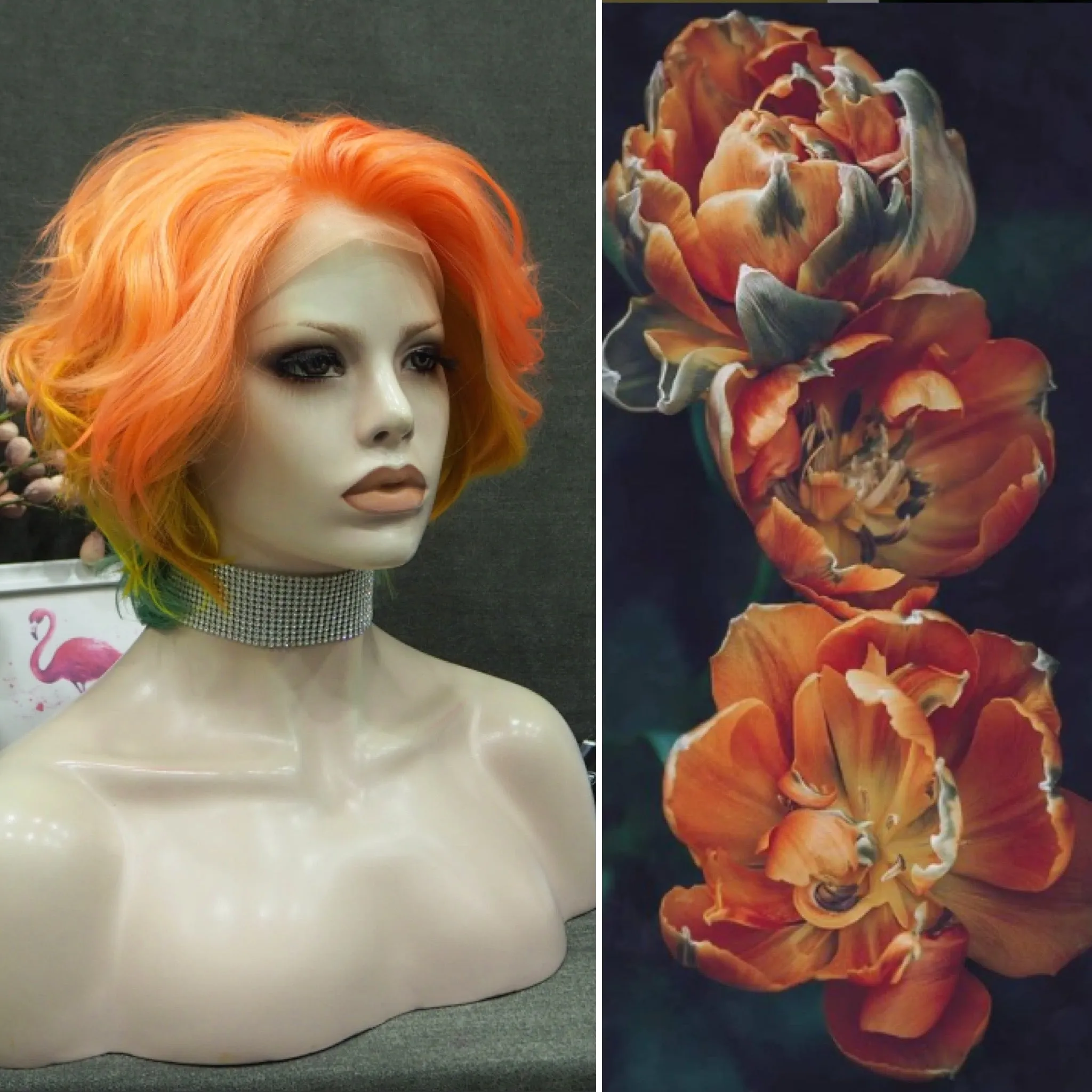 Daisy -Orange Yellow and greeen rainbow lace front wigs Imstyle