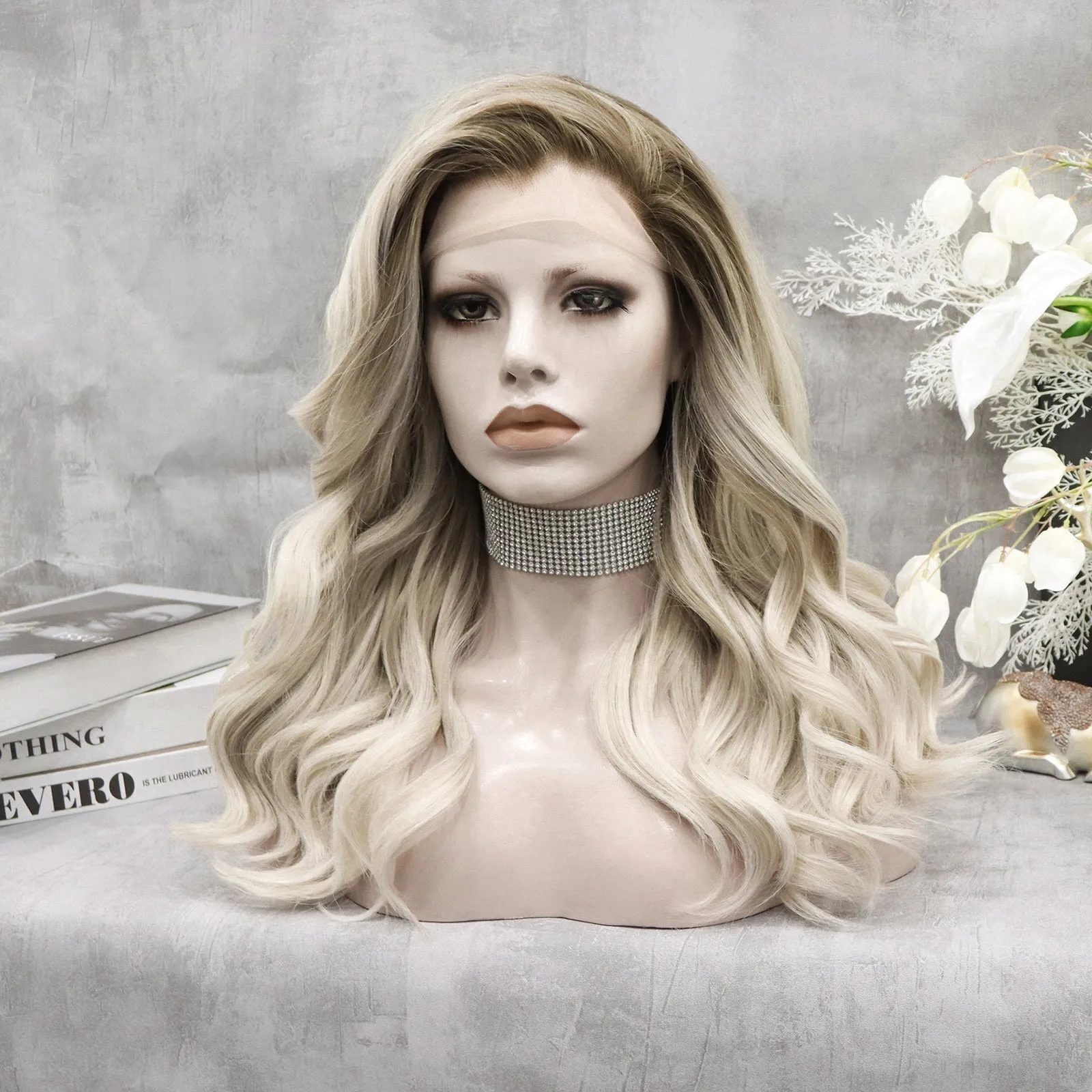 Elegant - White Blonde And Dark Root Shoulder Wave Lace Front Imstyle Daily Wig