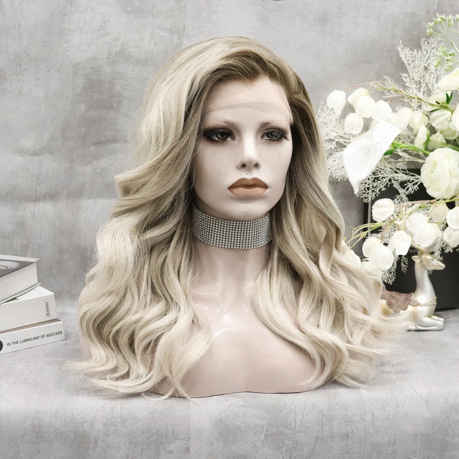 Elegant - White Blonde And Dark Root Shoulder Wave Lace Front Imstyle Daily Wig