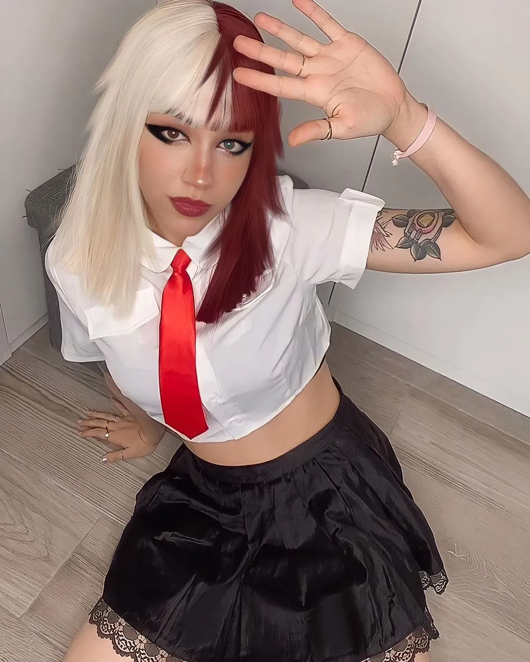 Half Blonde Half Wine Red With Bangs Lolita Hard Front Wig