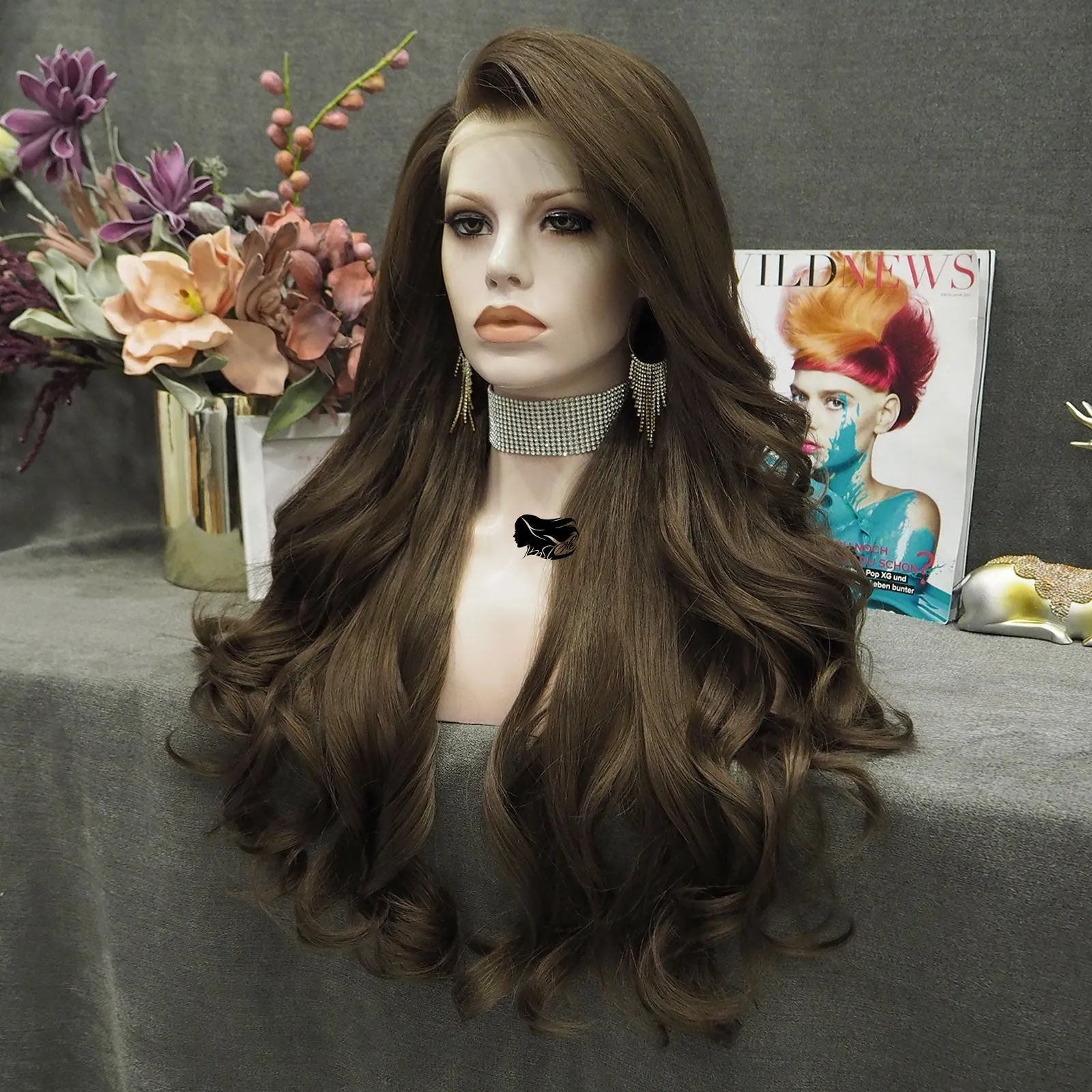 IMSTYLE Bella - Natural Brown Long Wavy Synthetic Lace Front Daily Wig