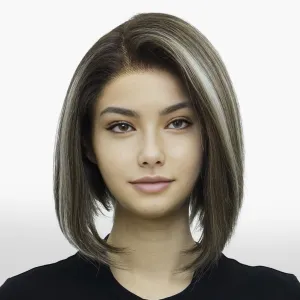 IMstyle Faith PRE-CUT-LACE shoulder length dark brown with white highlight short hairstyle 9*6 lace front Petite glueless wig K336-TTF4-606-C9X6