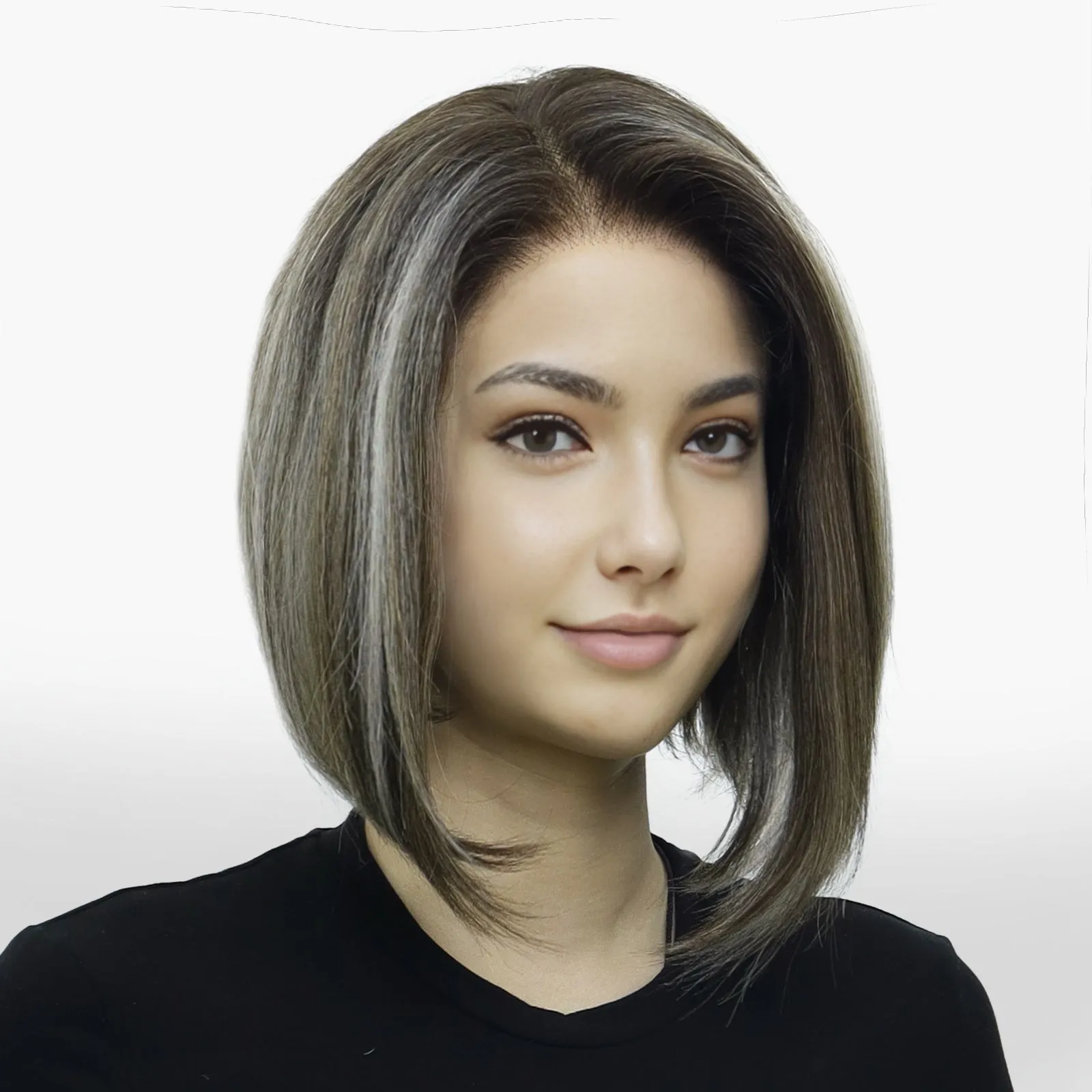 IMstyle Faith PRE-CUT-LACE shoulder length dark brown with white highlight short hairstyle 9*6 lace front Petite glueless wig K336-TTF4-606-C9X6