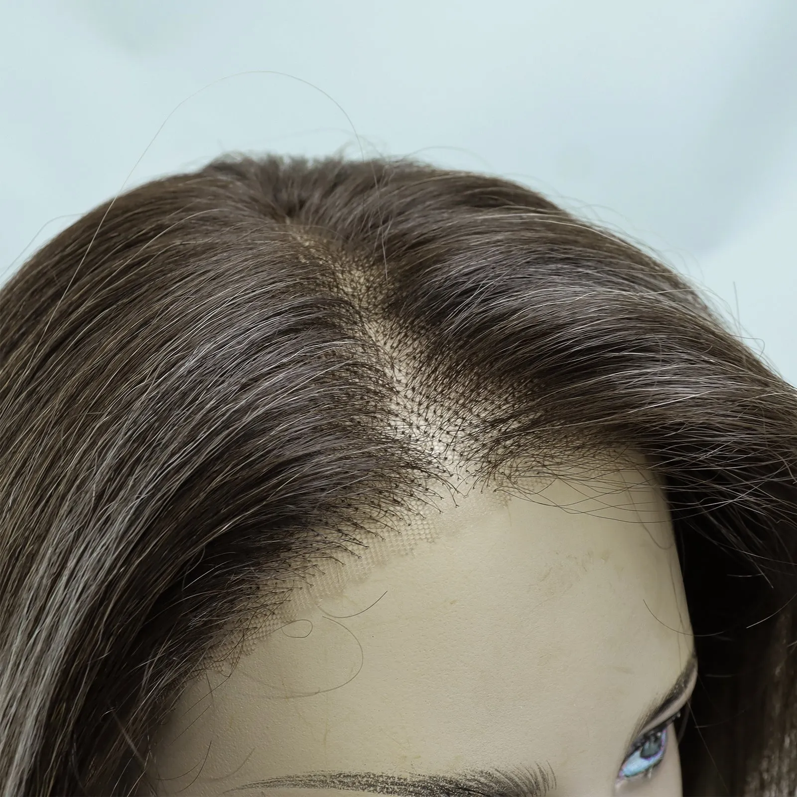 IMstyle Faith PRE-CUT-LACE shoulder length dark brown with white highlight short hairstyle 9*6 lace front Petite glueless wig K336-TTF4-606-C9X6