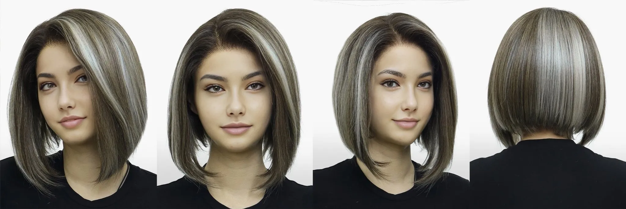 IMstyle Faith PRE-CUT-LACE shoulder length dark brown with white highlight short hairstyle 9*6 lace front Petite glueless wig K336-TTF4-606-C9X6