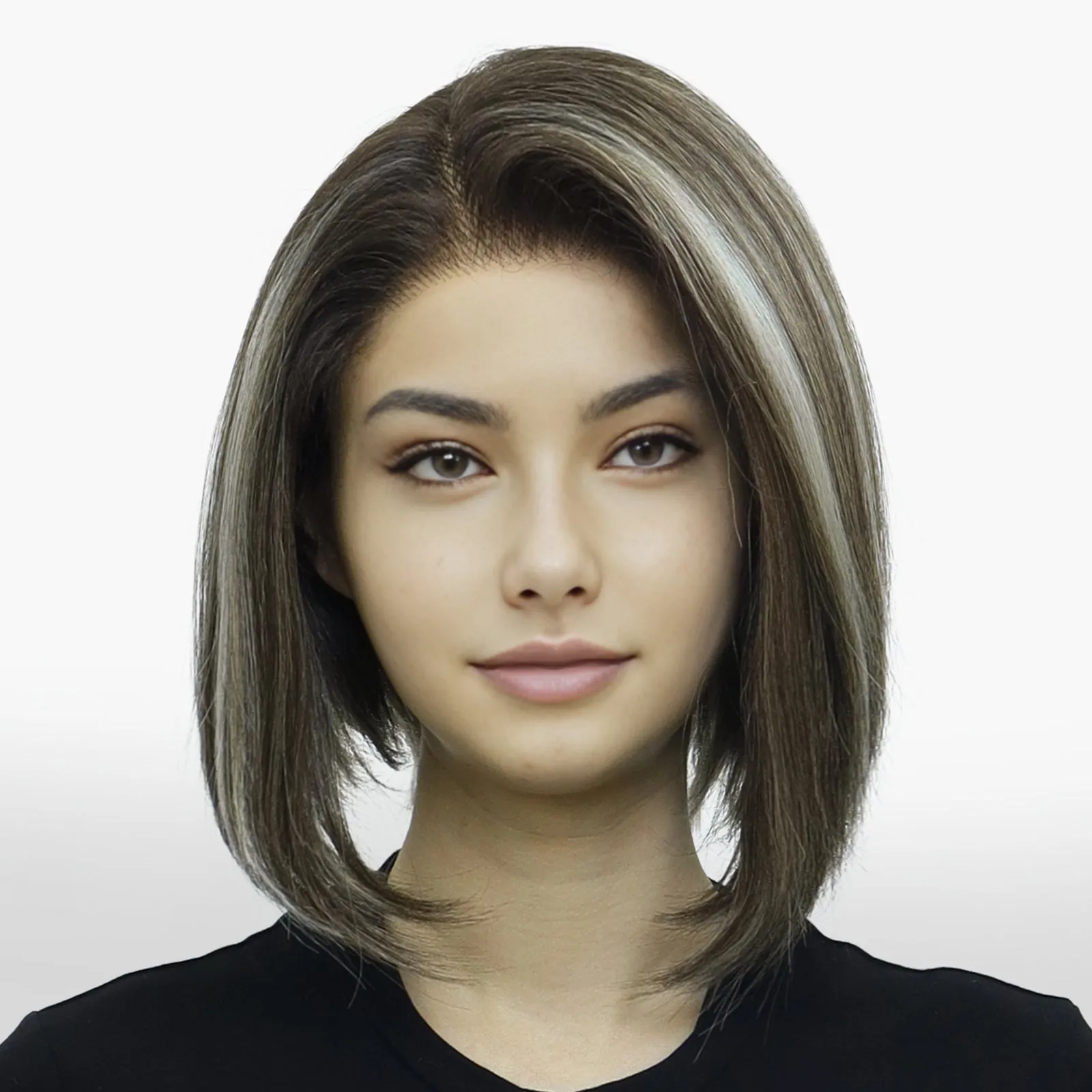 IMstyle Faith PRE-CUT-LACE shoulder length dark brown with white highlight short hairstyle 9*6 lace front Petite glueless wig K336-TTF4-606-C9X6