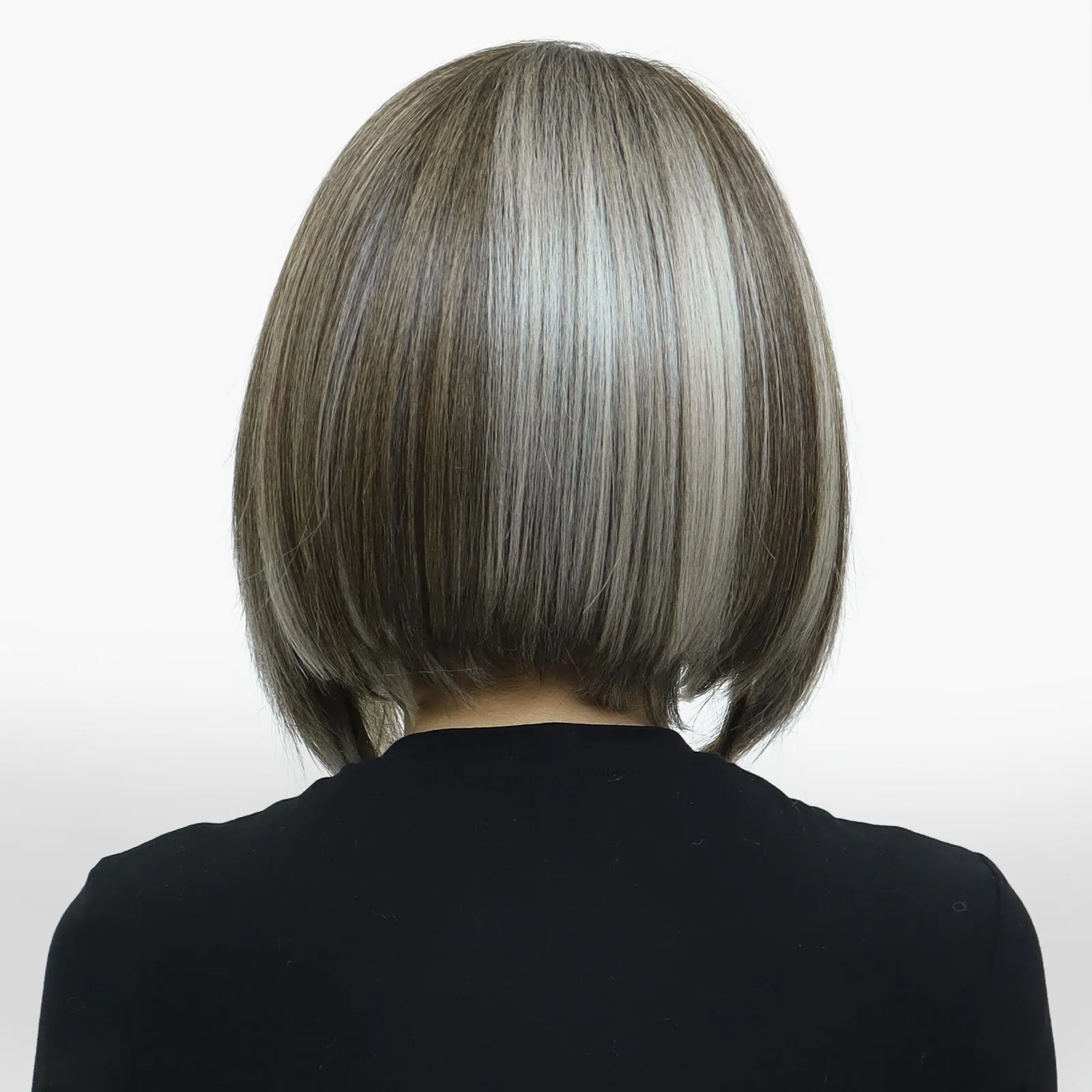 IMstyle Faith PRE-CUT-LACE shoulder length dark brown with white highlight short hairstyle 9*6 lace front Petite glueless wig K336-TTF4-606-C9X6
