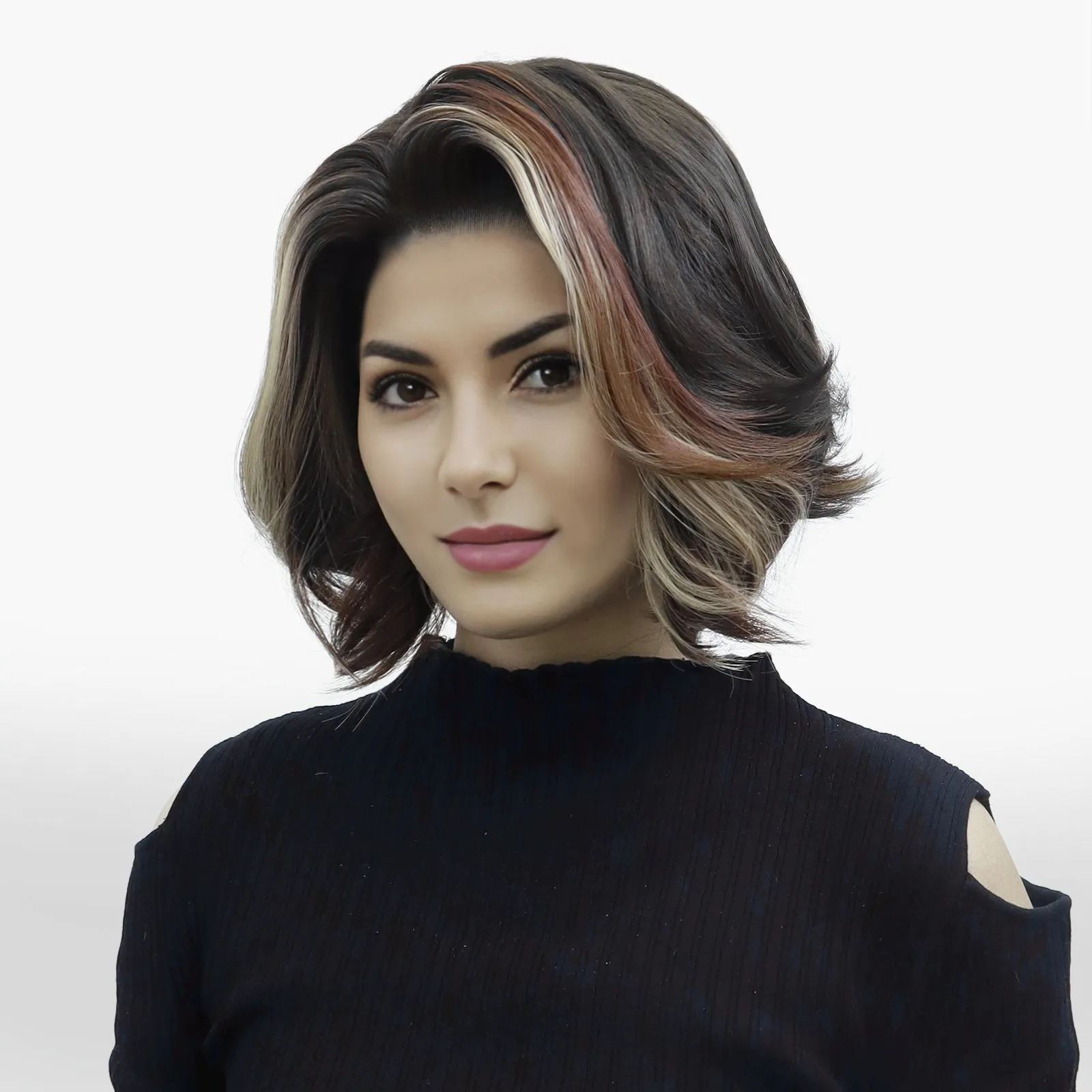 IMstyle Lila Calico Reddish Brown Bob Hairstyle Free parting Daily Wear Wig 13*3 k111-2474
