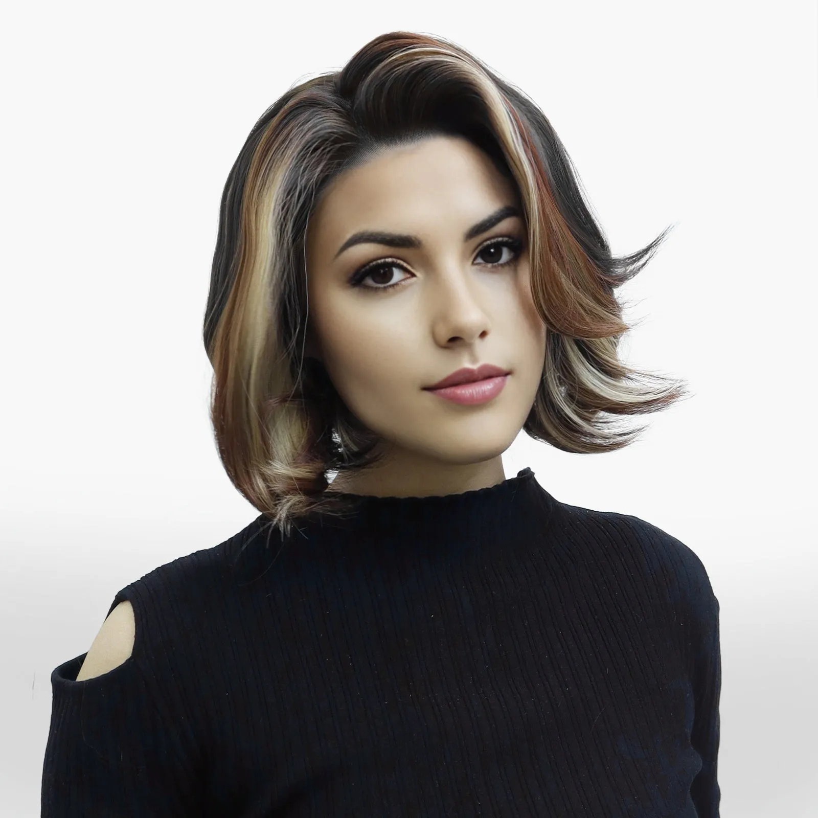 IMstyle Lila Calico Reddish Brown Bob Hairstyle Free parting Daily Wear Wig 13*3 k111-2474