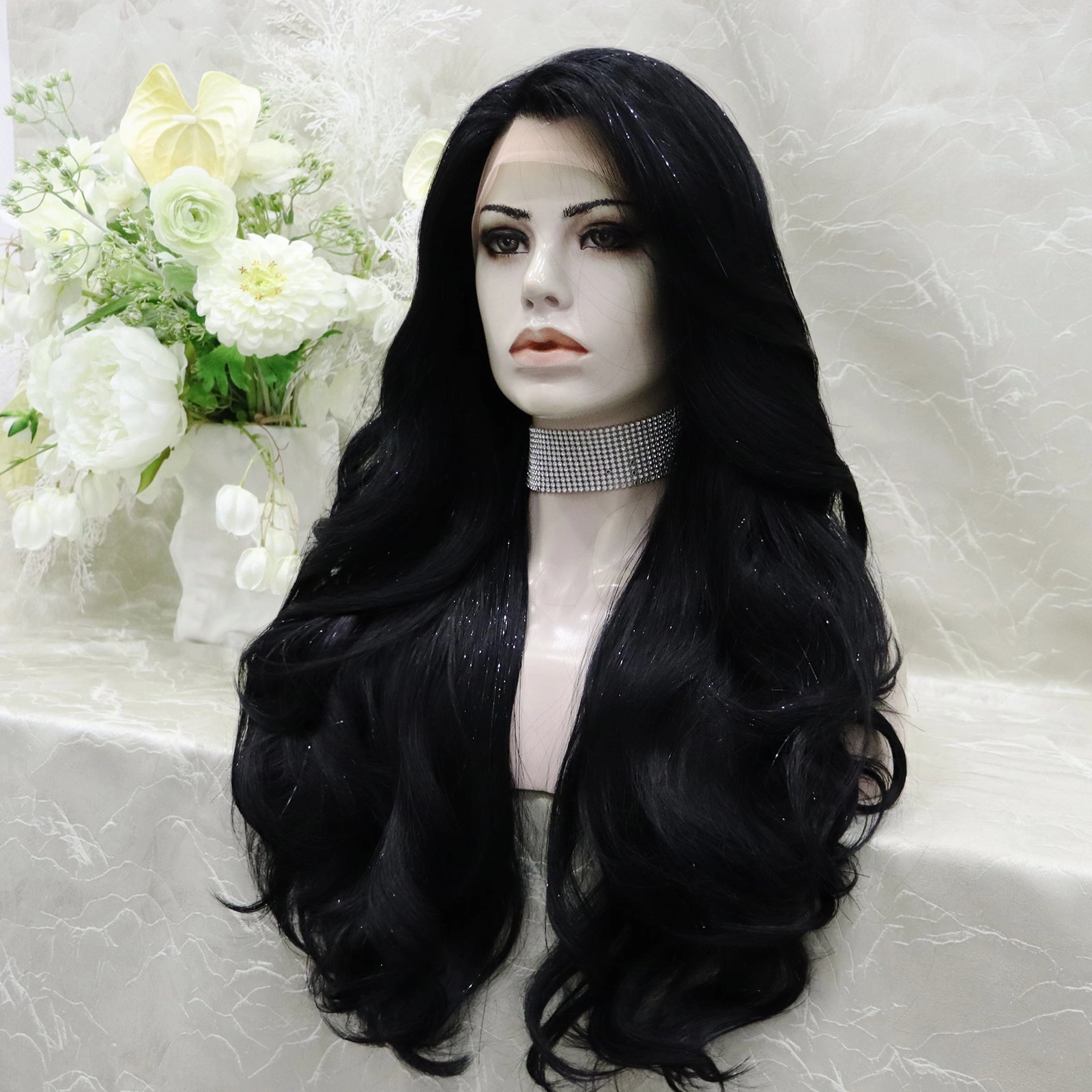 Imstyle-Ann-New Tinsel Jet Black layer Cut Butterfly bands lace Front wig 13*2 26inches Party wig