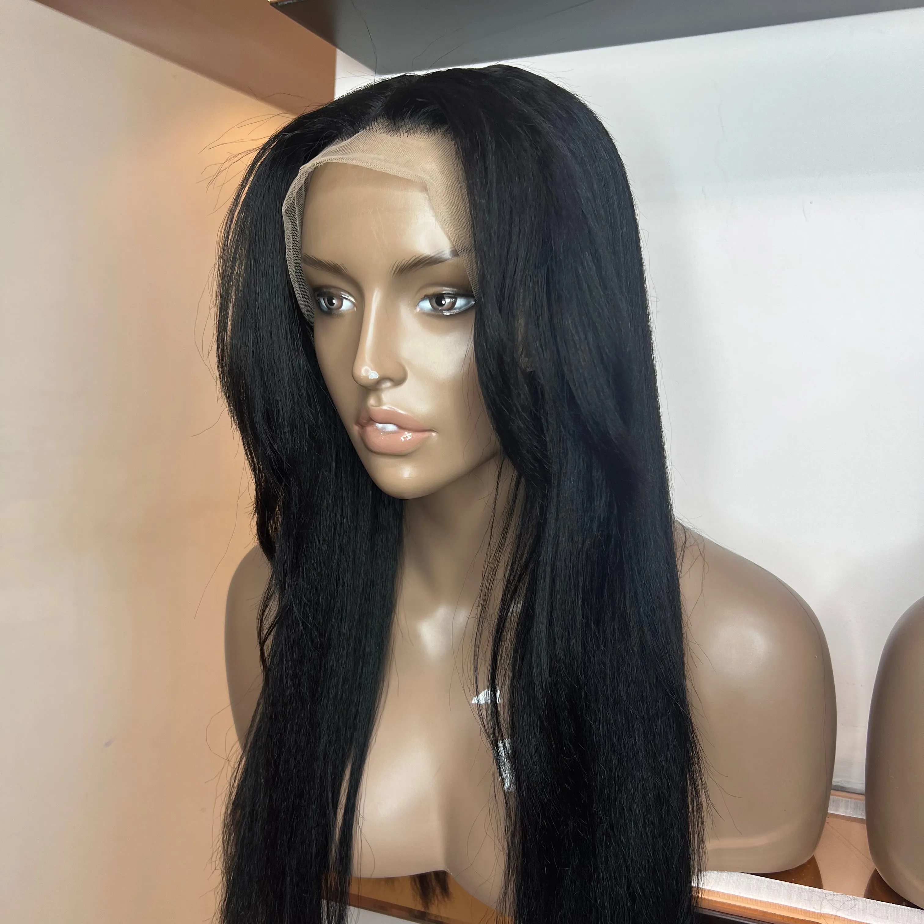 Jet Black - 22" inch Kinky Straight 13x6 Frontal Lace Wig Face Frame Cut - (£80 off)