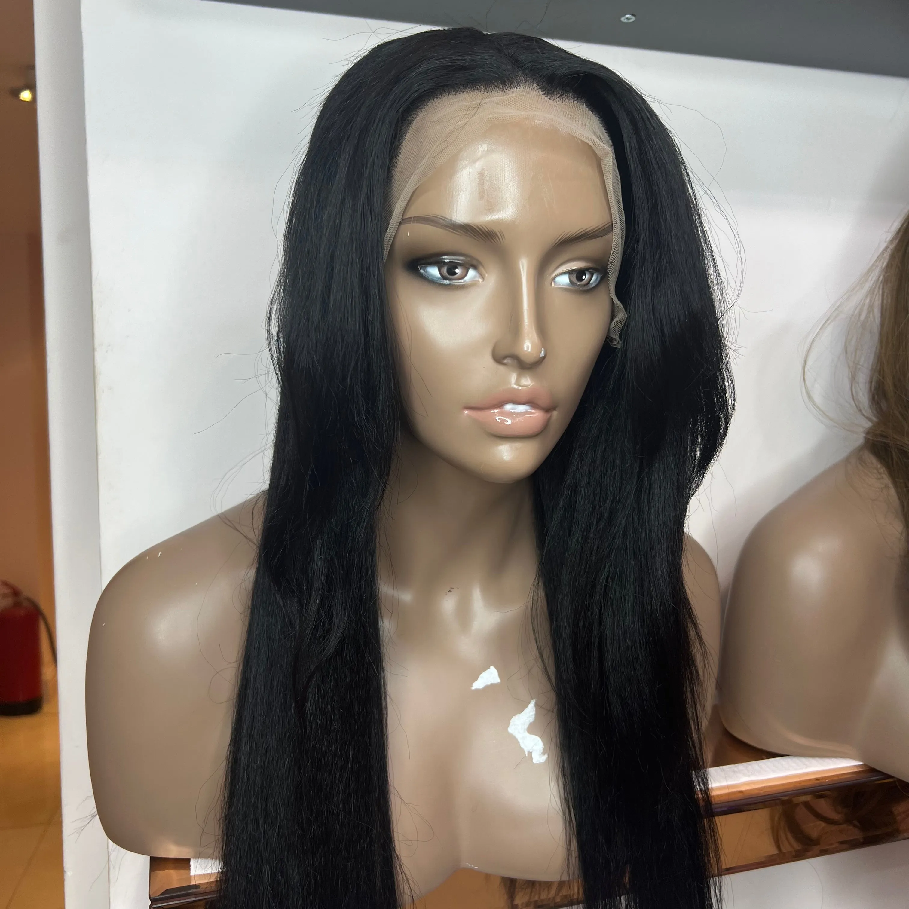 Jet Black - 22" inch Kinky Straight 13x6 Frontal Lace Wig Face Frame Cut - (£80 off)