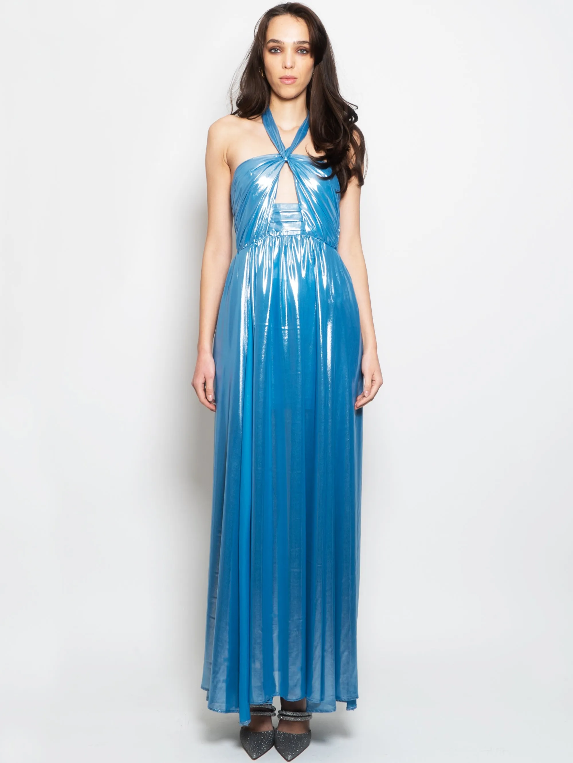 Long Blue Laminated Dress