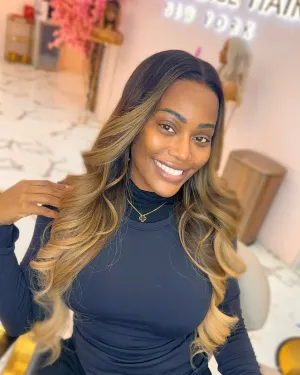 Luxury Brown Blonde Ombré Highlights Custom Colour - Body Wave Frontal Lace Wig - HD Lace 204