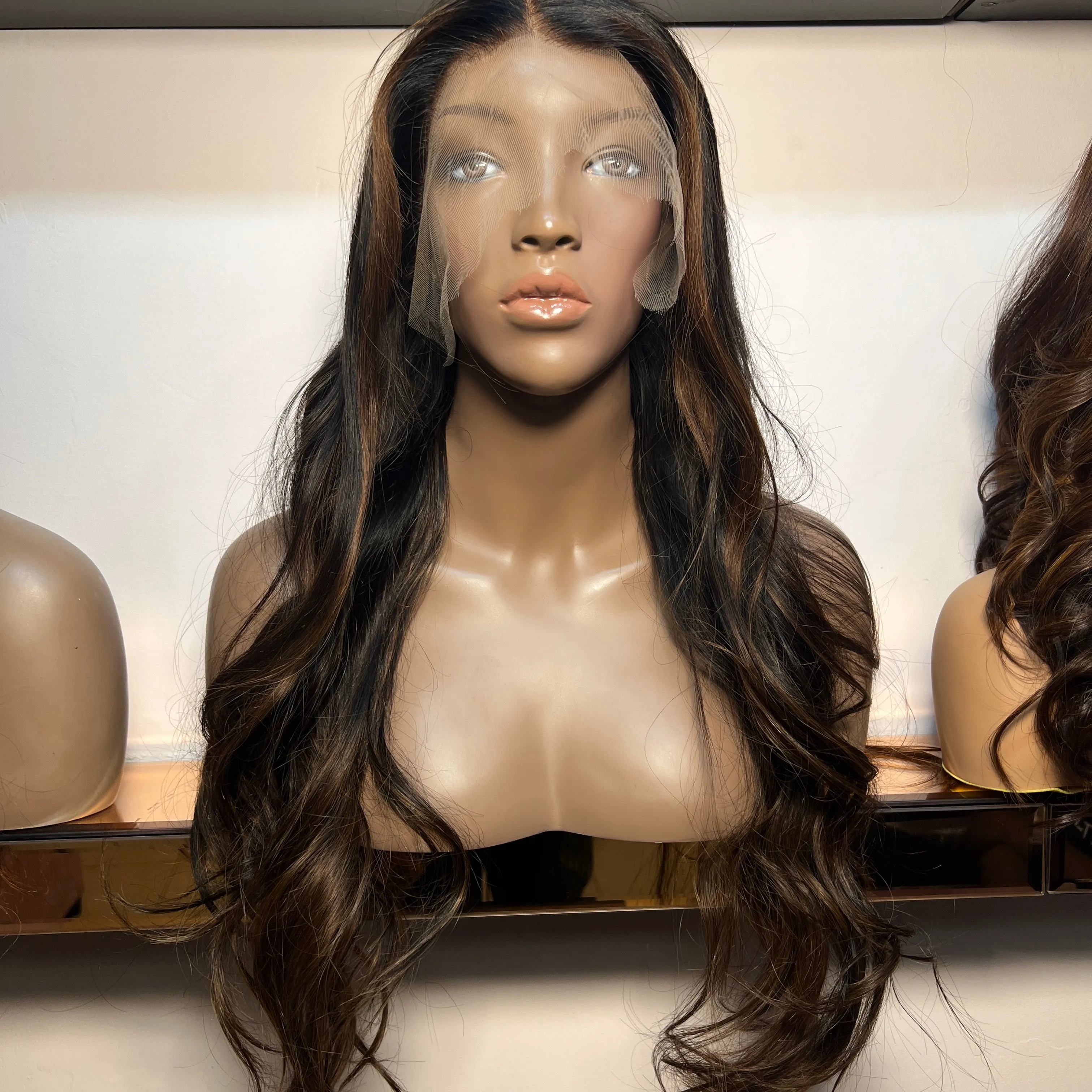 Luxury Brown Highlights Custom Colour - 22" inch Body Wave Frontal Lace Wig - HD Lace 242