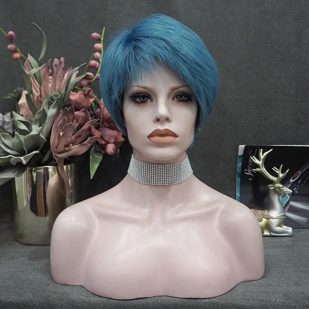 Peacock Blue Short Synthetic Imstyle Cosplay Wig