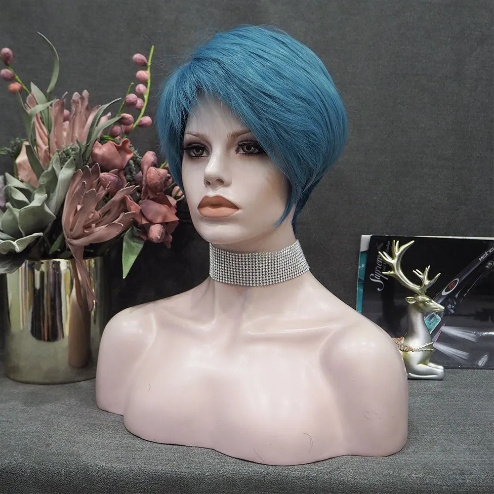 Peacock Blue Short Synthetic Imstyle Cosplay Wig
