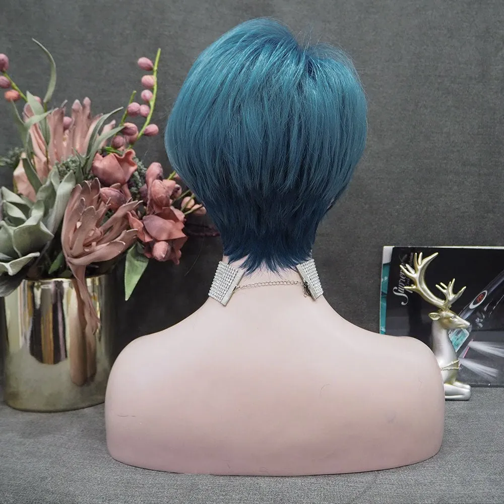 Peacock Blue Short Synthetic Imstyle Cosplay Wig