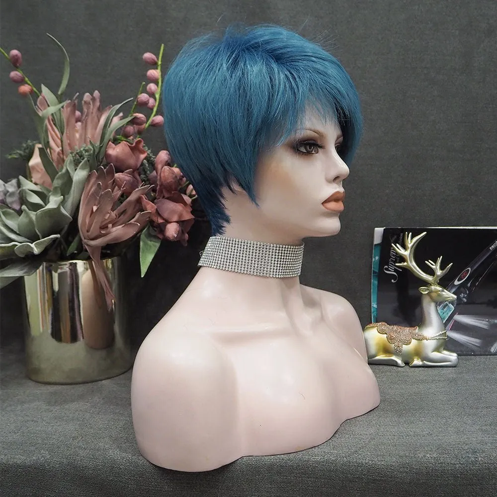 Peacock Blue Short Synthetic Imstyle Cosplay Wig