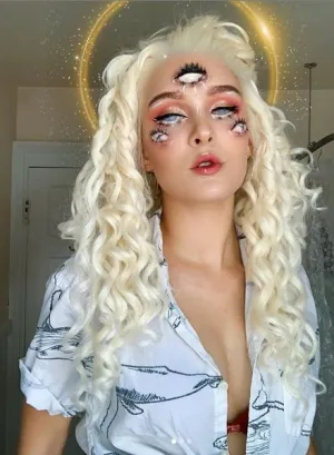 Platinum Blonde Kinky Curly Lace Front Synthetic Wigs AM181001613