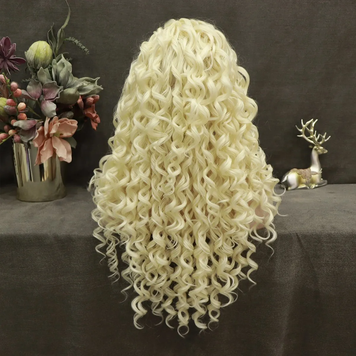 Platinum Blonde Kinky Curly Lace Front Synthetic Wigs AM181001613