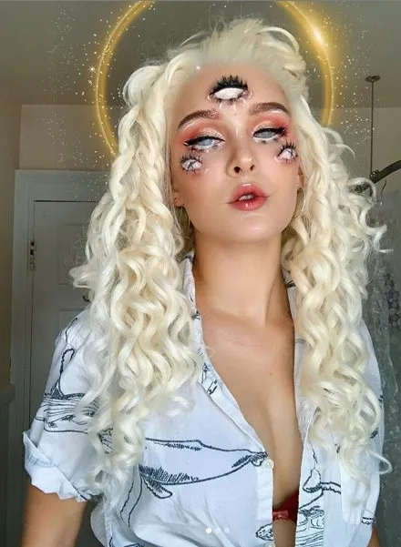 Platinum Blonde Kinky Curly Lace Front Synthetic Wigs AM181001613