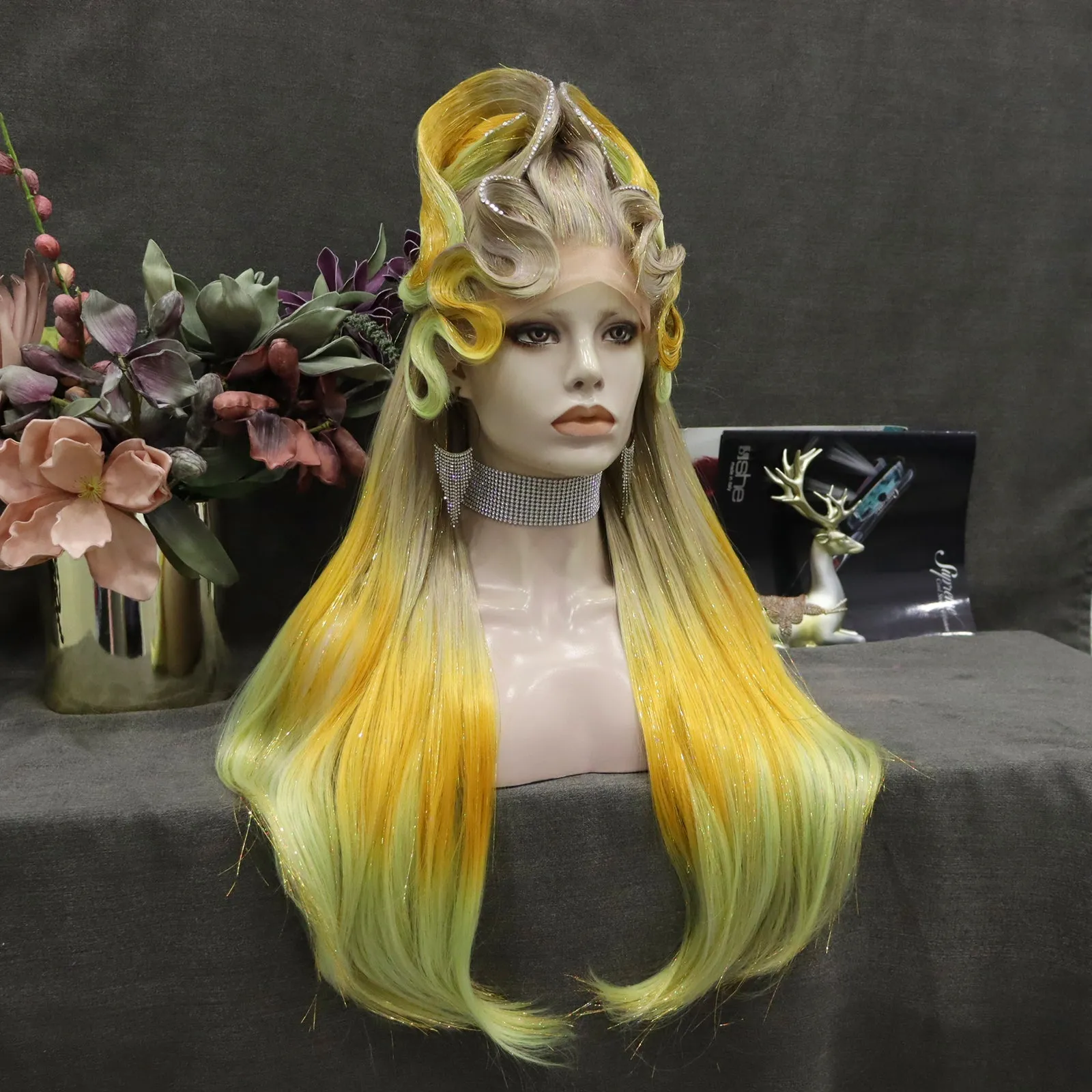 Queen Yellow Ombre Lace Front Costume Party Styled Wig