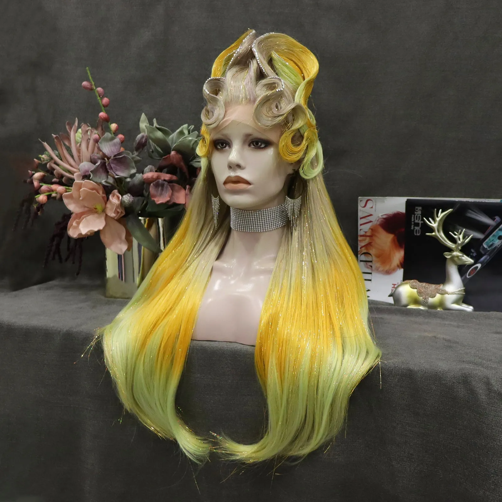 Queen Yellow Ombre Lace Front Costume Party Styled Wig