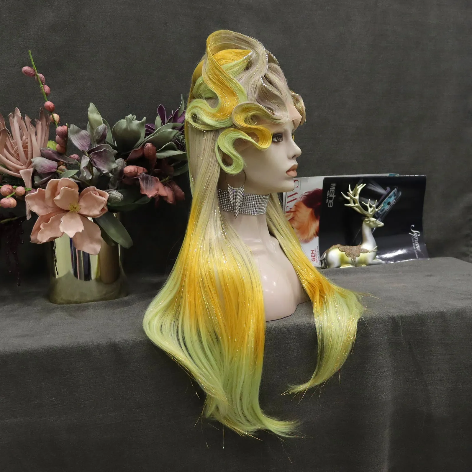 Queen Yellow Ombre Lace Front Costume Party Styled Wig