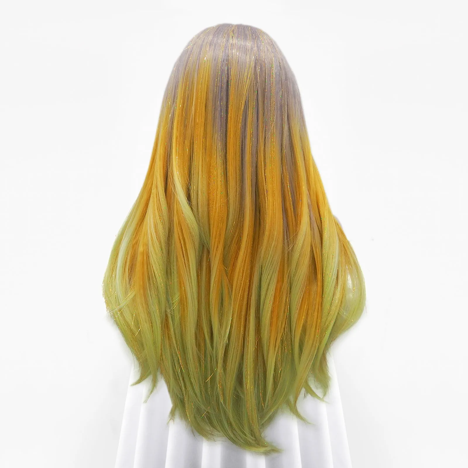 Rita - Light Red to Blonde Green Ombre with Tinsel Long Straight Synthetic Lace Front Wig