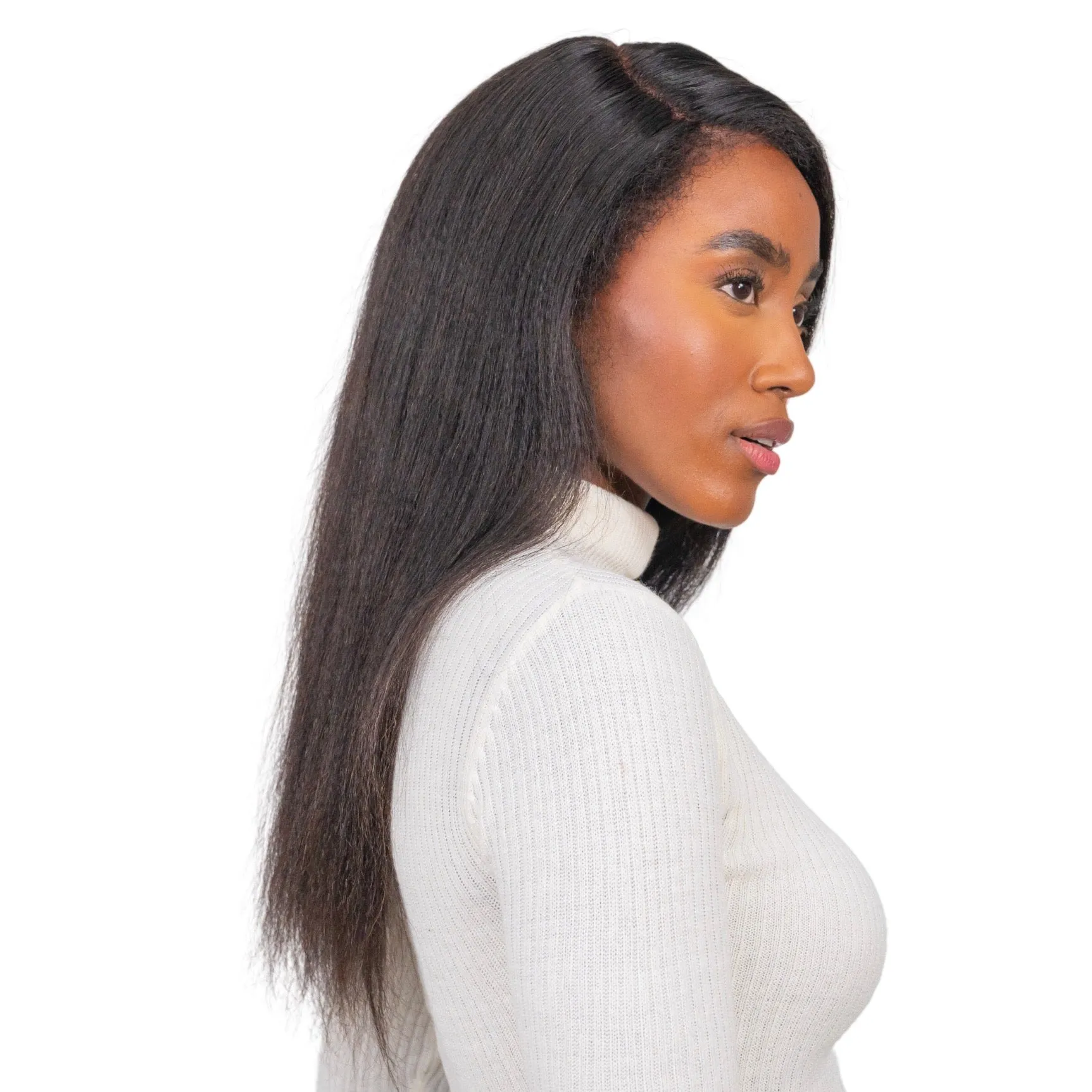 The ZURI - 4c Edges Glueless Lace Wig Human Hair Realistic Kinky Edges Yaki Straight Hair